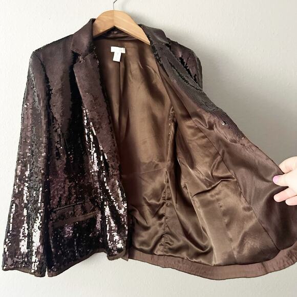 Chico's Size 3 Shining Tux Sheron Jacket Women's Size XL Brown Sequin & Satin - Picture 5 of 12